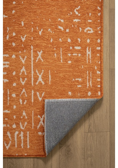 Mikasa Mks01t Turuncu Dekoratif Şönil Kilim İskandinav Desen Yıkanabilir Yumuşak Kaymaz Taban Halı Truncu