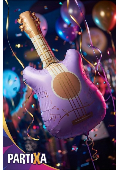 Retro Mat Lila Gitar Folyo Balon 46x89 Cm Müzik Temalı Doğum Günü Parti Süsü Çok Renkli
