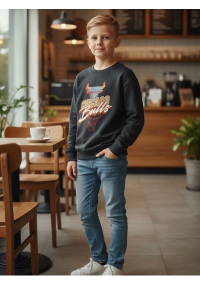 Zekids Erkek Çocuk Chicago Bulls Yazılı Tasarım Sweatshirt-16396 Füme