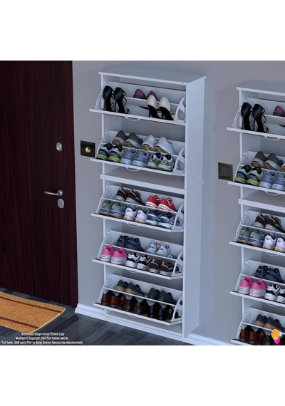 Modilayn Verve Asma Kapı Önü 72x194x26 Cm Lik 3 Düşer Kapak 10 Göz Bölmeli Ayakkabılık Beyaz - Meşe Modilayn Verve Asma Kapı Önü 72x194x26 Cm Lik 3 Düşer Kapak 10 Göz Bölmeli Ayakkabılık Beyaz - Meşe