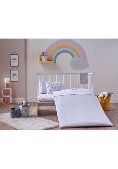 Nakışlı Bebek Nevresim Takımı Baby Car Bebek - Beyaz