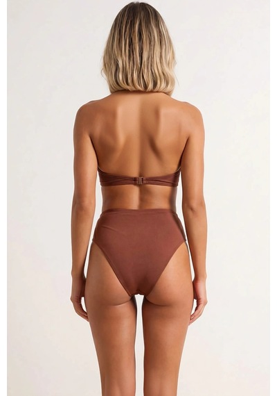 Benerly Kadın Bikini Takımı Halter Yaka Üçgen Kap Yüksek Bel Slip Ahşap A Kahverengi