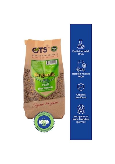 Ots Organik Yeşil Mercimek 750 gr (Organik Sertifikalı, Pestisit Analizli)
