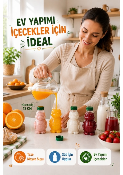 100'lü Set Şeffaf Kaplumbağa Şişe Yeşil Kapaklı Pet İçecek Şişesi Çocuk Beslenme Matarası 250 Ml