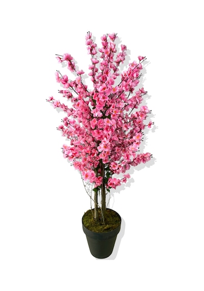 Cihan Çiçekçilik Yapay Ağaç Pembe Bahar Dalı 160 Cm Siyah Saksı Beyaz- Yeşil