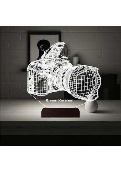 Luvivia Fotoğraf Makinesi Fotoğrafçı Hediye Kişiye Özel 3d Lamba - Masa Gece Lambası Şeffaf