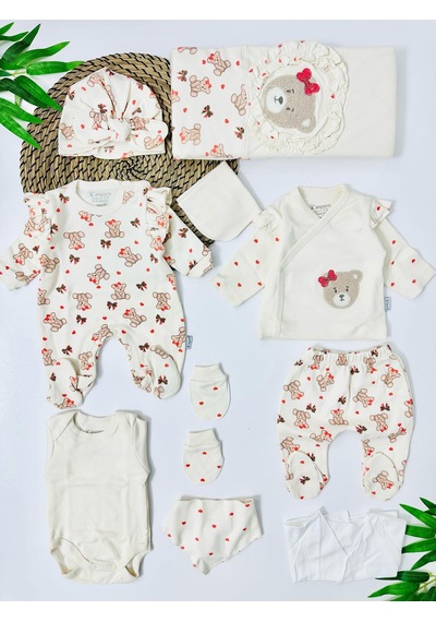 Alpbebe Bahamas Bears 10 Parça Yenidoğan Set - Ekru Ekru