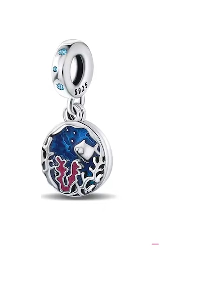 Mercanlar Ve Balık Disk Sallantılı Charm Gümüş