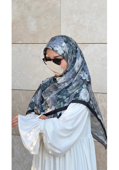 Qalortex Scarf Pamuklu Gonca Desen Eşarp - Antrasit