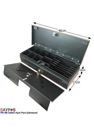 24v Flip Top Para Çekmecesi Anahtardan Ve Pos Bağlantılı Üstü Açılır Metal Para Kasası 46x17x10cm