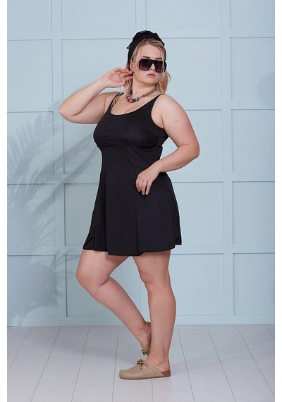 Manolyabutik Büyük Beden Kadın Siyah Slipli Etekli Mayo Siyah - 517004768 Siyah