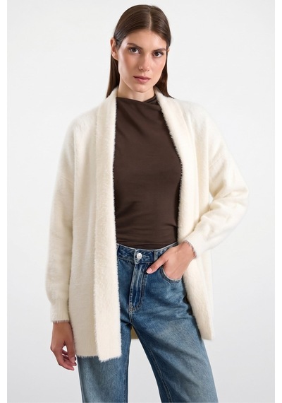 Olcay Salaş Soft Kumaş Triko Hırka Ekru 8299