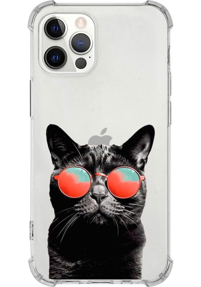 Apple Uyumlu iPhone 12 Pro Kedi 3 Baskılı Şeffaf Köşe Korumalı Antişok Kılıf