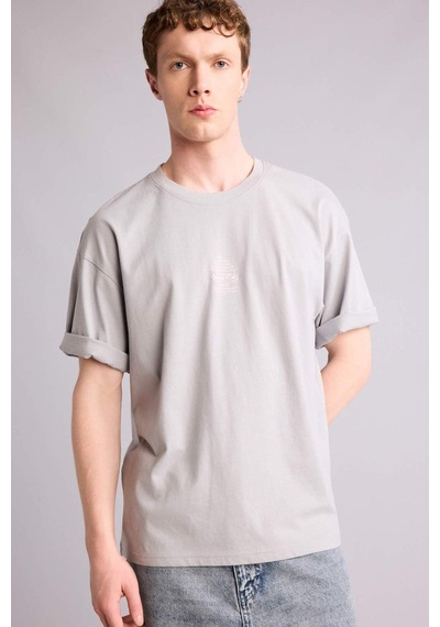 Defacto %100 Pamuk Boxy Fit Sırt Baskılı Tişört G4846ax26smgr130 Gri-gr130