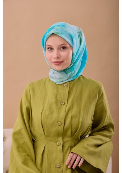 Silk Home Olinda İpek Eşarp 47004-13 Gümüş, Patina, Turkuaz, Koyu Yeşil