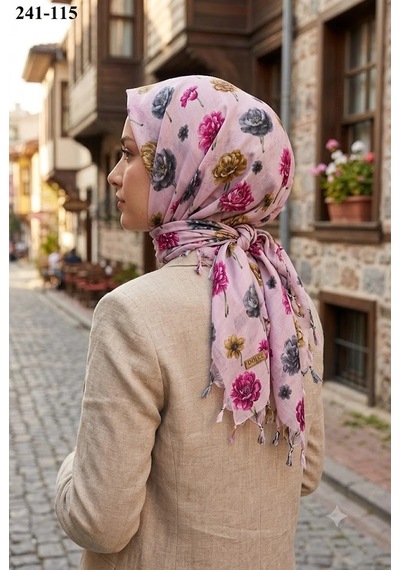 Dolce Cotton Desenli Sökme Boncuklu Eşarp 241-115 Çok Renkli