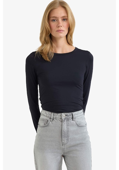 Defacto Slim Fit Dar Kesim Bisiklet Yaka Basic Düz Uzun Kollu Tişört D3756ax25aubk81 SIYAH