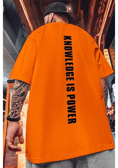 Unisex Knowledge İs Power Baskılı Tasarım Tshirt Siyah