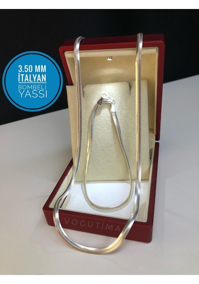 3.5mm İtalyan Bombeli Ezme Set 925 Gümüş Işıklı Kutuda Sevgiliye Eşe Babaya Bileklik Kolye