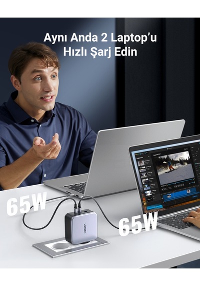 Ugreen Nexode Air Gan 140w Hızlı Şarj Cihazı 4 Portlu Pd Qc 3xusb-c, 1xusb-a, Gri, 45575