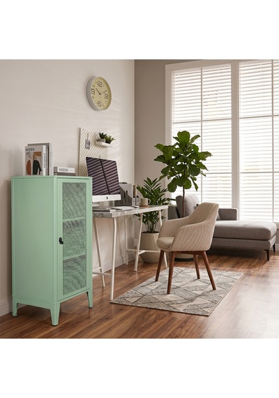 Alfafonet Ziglat Serisi Kilitli Metal Home Office Dolabı %70 Perfore Kapaklı Yeşil Ral 6018 450x1050x450 Mm