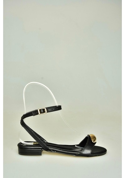 Fox Shoes U726017209 Siyah Alçak Topuklu Kadın Sandalet Siyah-suni Deri