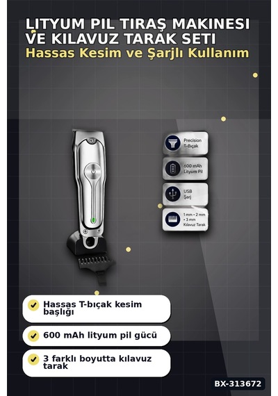 600 Mah Lityum Pil 3 Taraklı Tıraş Makinesi Lazer Epilasyon Öncesi Kısaltma Bx-313672