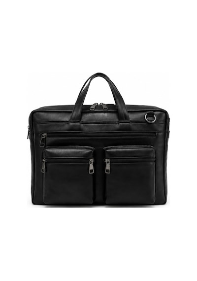 Levano Leather Hakiki Deri Erkek Laptop Ve Evrak Çantası 40x30x7 Cm Siyah Çok Bölmeli Fermuarlı İş Çantası Siyah