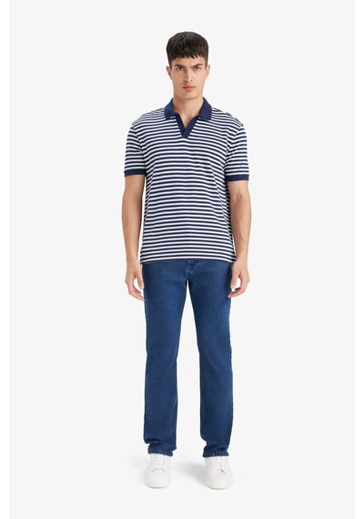 DeFacto Regular Fit Polo Yaka Kısa Kollu Çizgili Tişört E2620AX25SMNV135