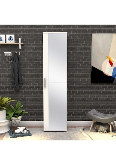 Porto 10 Raflı Tek Kapaklı Aynalı Ayakkabılık Mat Beyaz 45x187x36 Cm Gxyxd