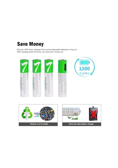 Usb Aaa Lityum İyon Şarj Edilebilir Pil, Yüksek Kapasiteli 1.5v 750mwh Şarj Edilebilir Aaa Pil,
