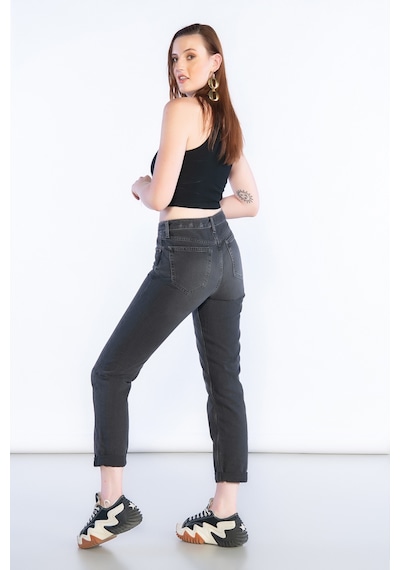Antrasit Yüksek Bel Mom Jeans-antrasit Antrasit