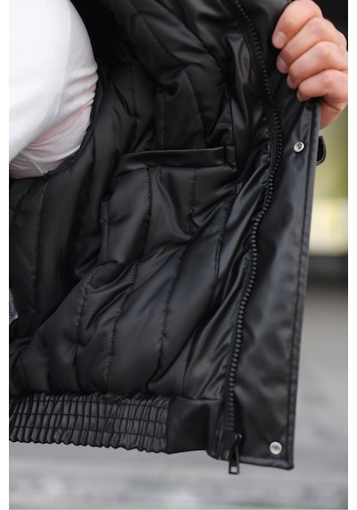 Unisex Oversize Deri Dolgulu Ceket/mont Siyah Deri Kapitone