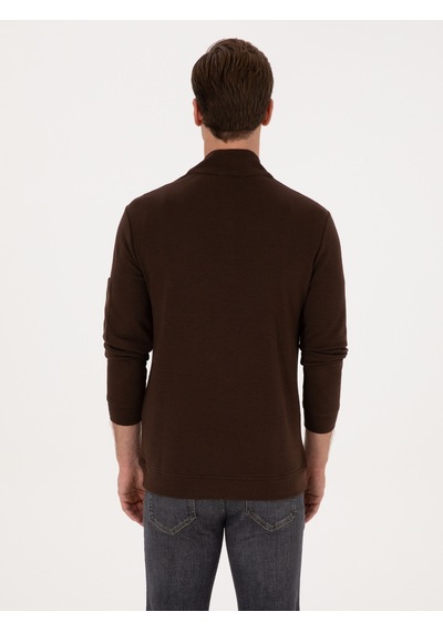 Koyu Kahverengi Regular Fit Yarım Fermuarlı Sweatshirt