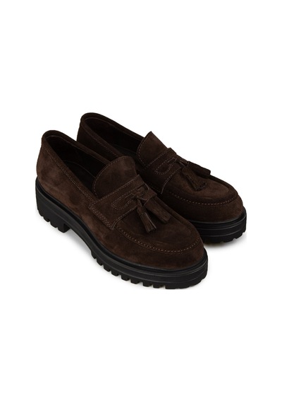Deery Kadın Hakiki Süet Kahverengi Püsküllü Loafer - 02020zkhve01 Kahverengi
