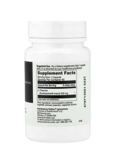 Davinci Laboratories, L-theanine, 200 Mg, 60 Capsules