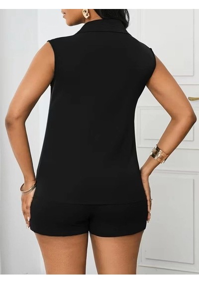 DefyModa Kadın Kolsuz Yakalı Önden Düğmeli Dubai Bluz Ve Bağcıklı Kısa Şort Ikili Takım Siyah DefyModa Kadın Kolsuz Yakalı Önden Düğmeli Dubai Bluz Ve Bağcıklı Kısa Şort Ikili Takım Siyah
