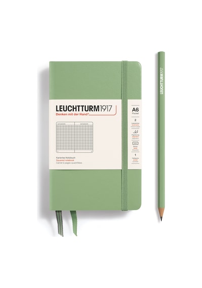 Leuchtturm1917 Not Defteri Cep Boy A6 , Sert Kapak, 187 Numaralandırılmış Sayfa, Kareli, Adaçayı Yeşil