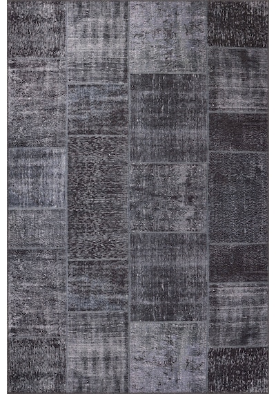 Artloop Jazz Patchwork Desenli Dokuma Taban Dekoratif Siyah Halı Al 81