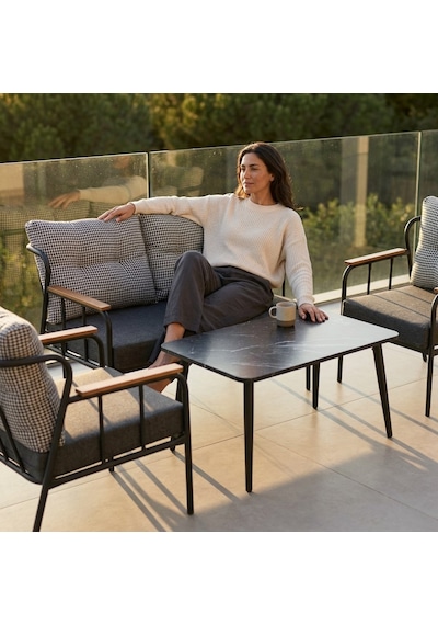 Paris 2+1+1+sehpa Metal Balkon Takımı Keten Dokulu Kumaş Siyah Metal - Bahçe Teras Oturma Grubu