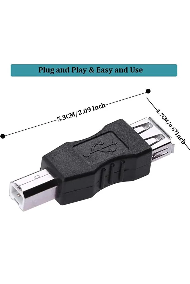 Usb-b Printer Erkek To Usb-a Dişi Adaptör Usb Yazıcı Çevirici Adaptör Kare Uç Usb Printer Aparat Black
