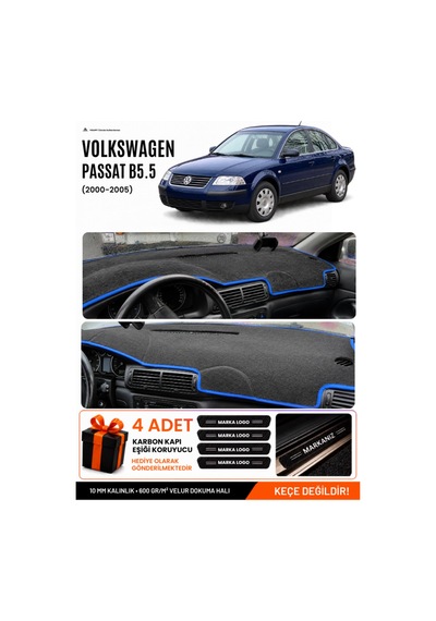 Volkswagen Passat B5.5 2000-2005 Uyumlu Torpido Örtüsü, Torpido Kılıfı - Siyah Mavi