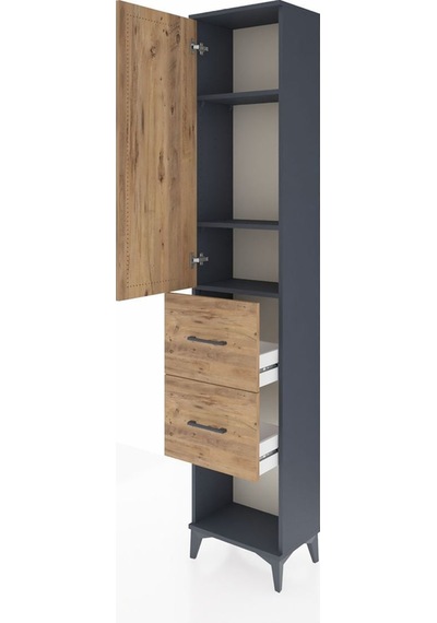 Arges Dolap 3 Raflı 2 Çekmeceli Tek Kapaklı 44x30x221 Antrasit-çam Antrasit