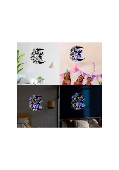 Led Işıklı Ahşap Çiçekli Aydaki Peri Figürlü Tablo Duvar Dekorlu Gece Lambası Çok Renkli - 737231148 Çok Renkli