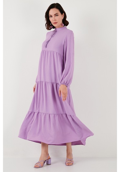 Lela Modest Regular Fit Dik Yaka Uzun Bayan Elbise 611El545 Eflatun