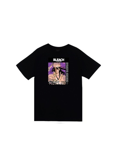 Stoned&Fame Bleach Byakuya Kuchiki Anime Baskılı Unisex %100 Pamuk Siyah T-shirt SIYAH