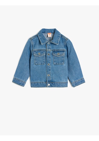 Koton Pamuklu Uzun Kollu Cep Detaylı Düğmeli Denim Ceket Açık İndigo 5smb60001td