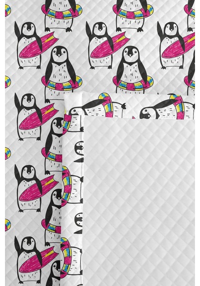 Evimde Bambaşka Penguen Pembe Çocuk Odası Tek Kişilik Pike Takımı-modern Siyah Beyaz 160x220 CM Kapitone Yatak Örtüsü