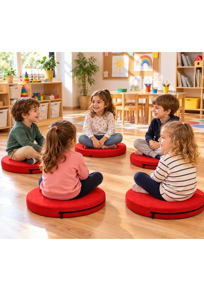 Kreş Minderi Anaokulu Aktivite Minderi, Bahçe, Dekor, Sandalye Minderi 40x40x 5 Cm Yuvarlak Minder 1 Adet Kırmızı