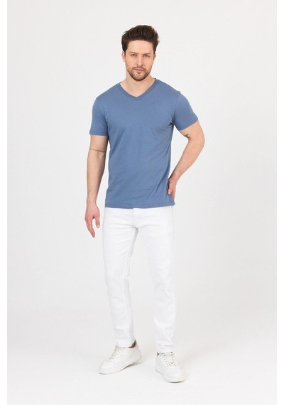 Erkek Compact Penye V Yaka T-shirt Turkuaz